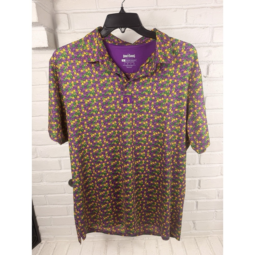 Mardi Gras Bogey Bros Phat Tuesday Golf Polo XL Purple Green Performance